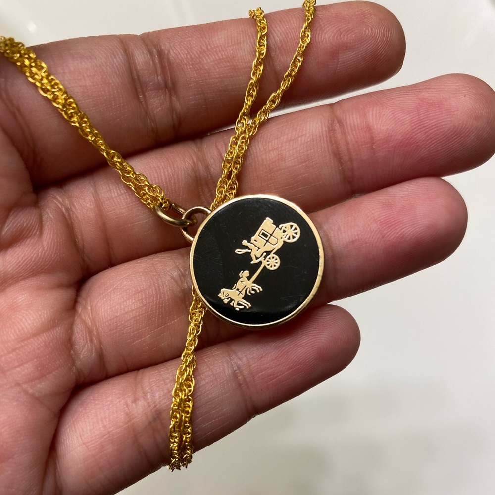 Coach Charm Pendant Necklace gold tone chain